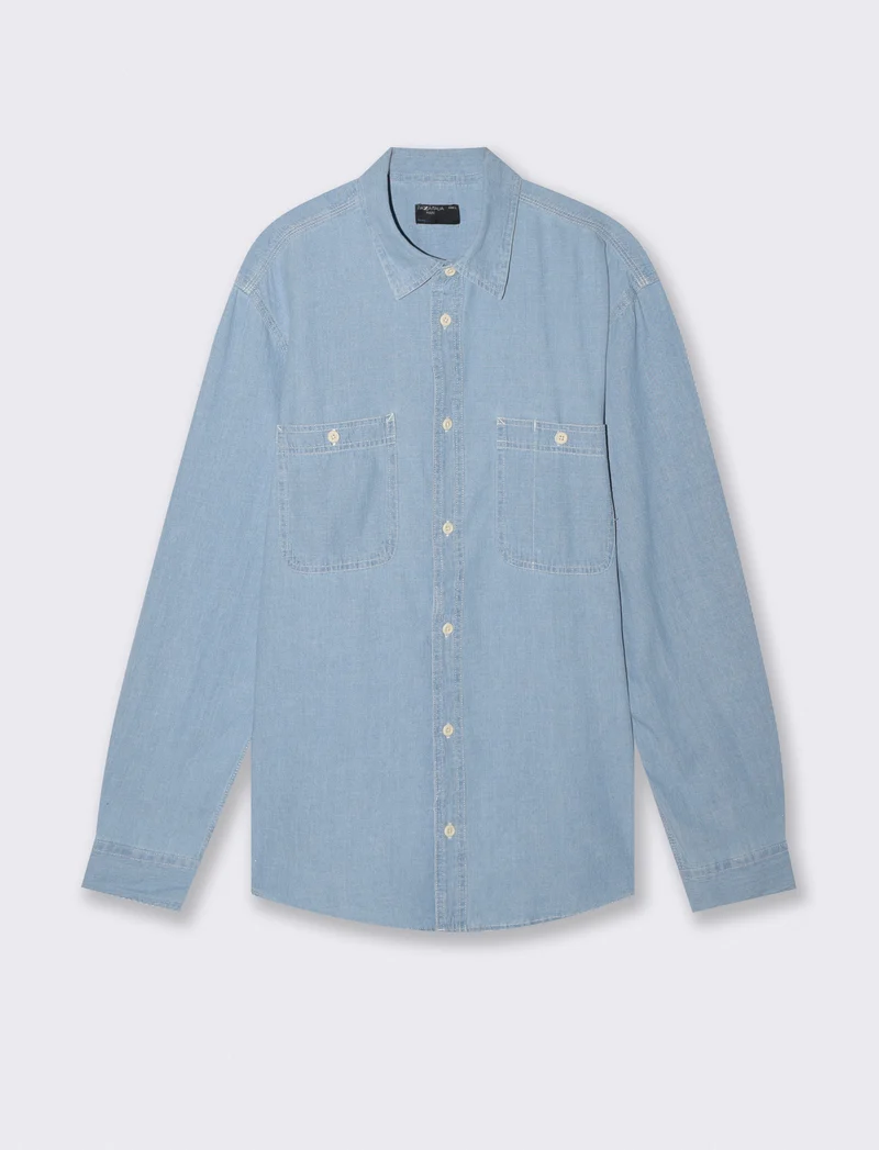 Camicia in denim leggero effetto slavato - Denim chiaro