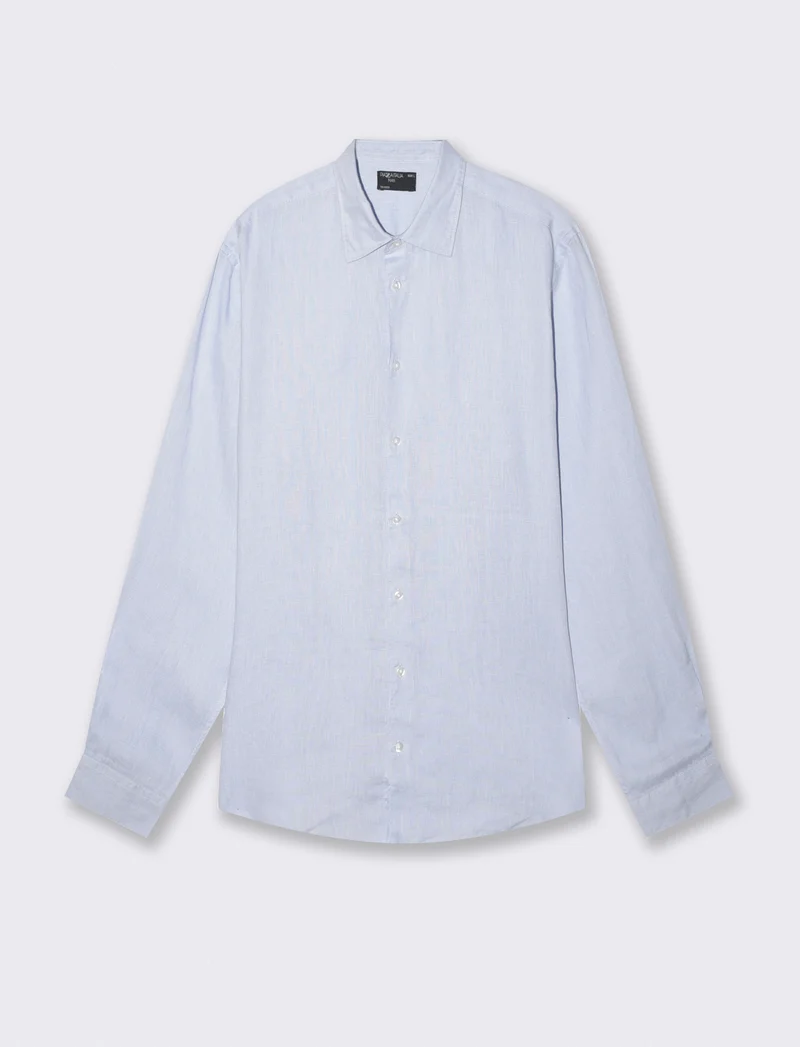 Camicia in lino leggero con collo francese - Celeste polvere