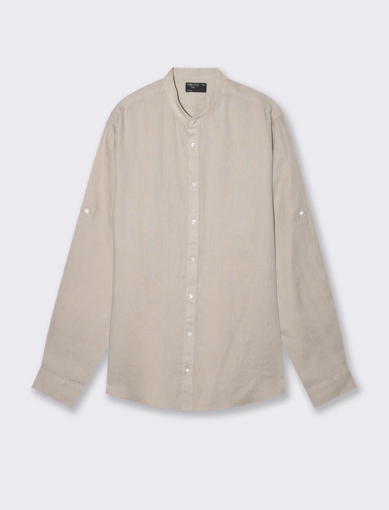 Camicia coreana in puro lino leggero - Sabbia