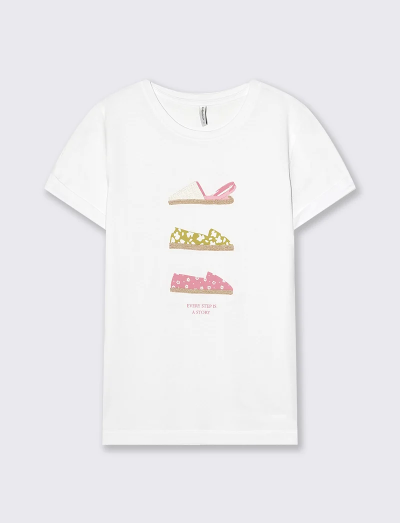 T-Shirt Manica Corta con Stampa - Bianco