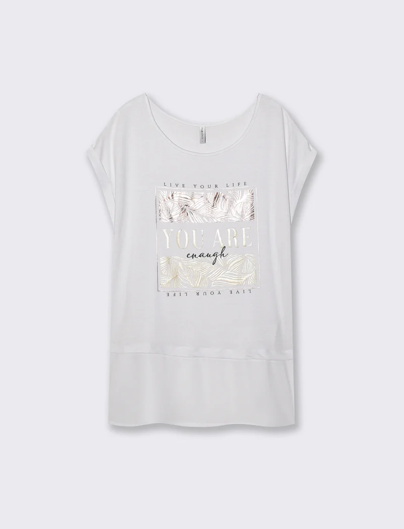 Maglia Kimono a Maniche Corte con Stampa - Bianco