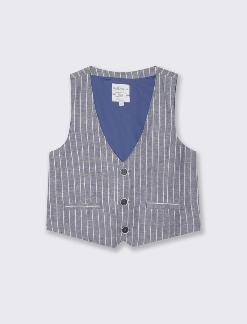 Gilet in misto lino con apertura frontale - Righe
