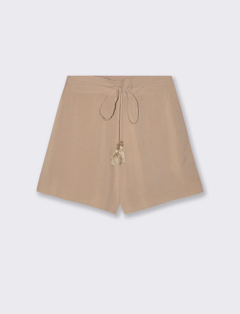 Short con elastico e coulisse in vita - Beige corda