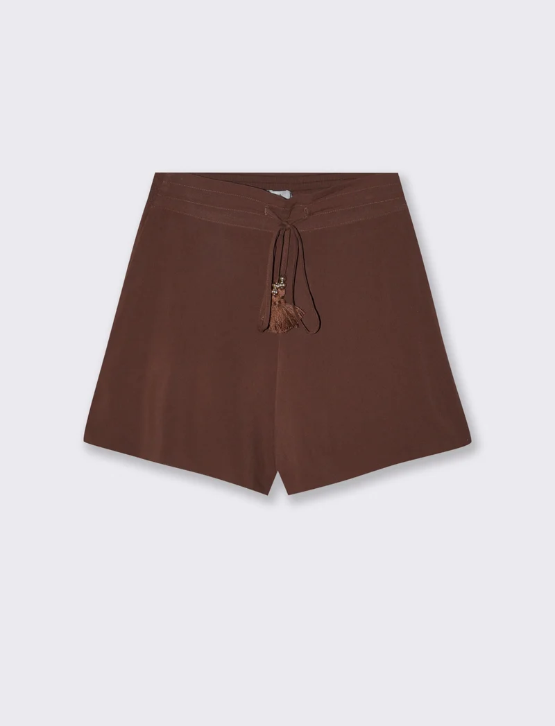 Short con elastico e coulisse in vita - Marrone cioccolato