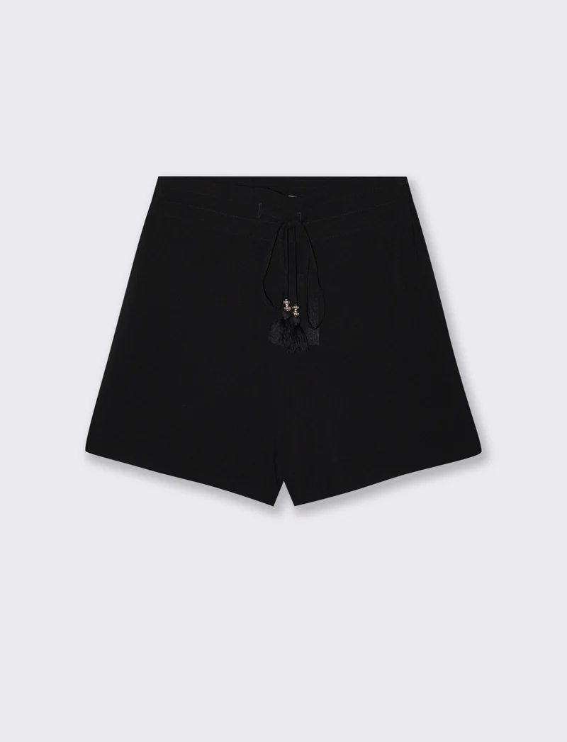 Short con elastico e coulisse in vita - Nero