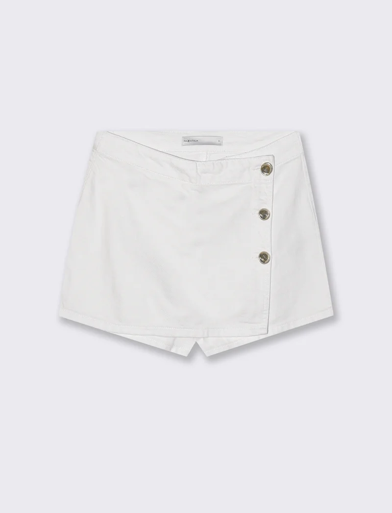 Short in cotone asimmetrico con tasche - Bianco