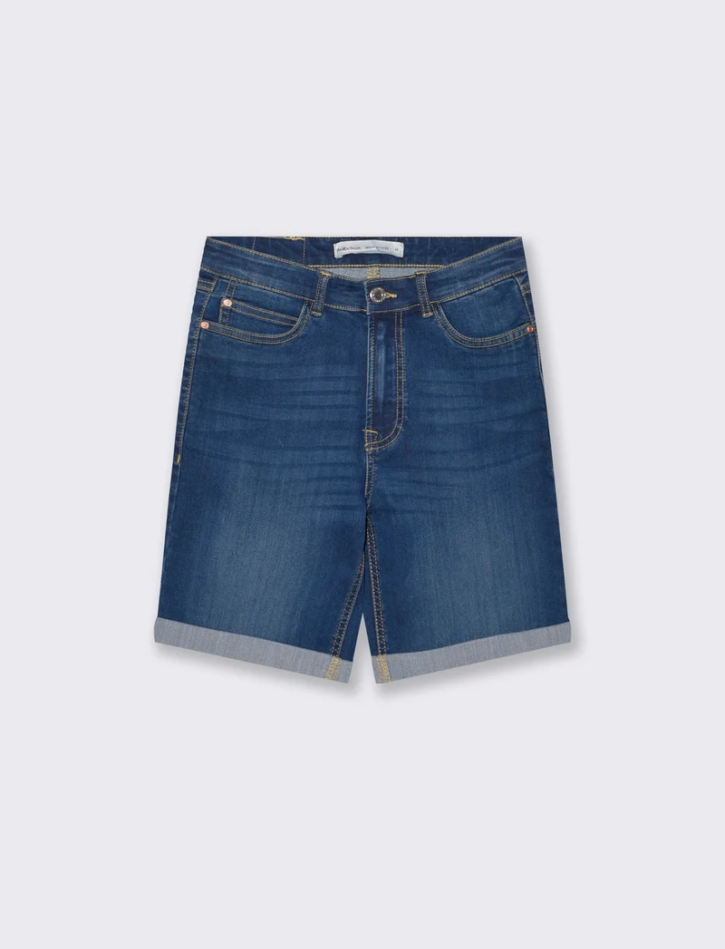 Bermuda Denim Skinny con Taglio Vivo - DENIM SCURO