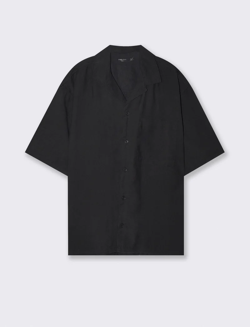 Camicia soft fit in misto lyocell - Nero