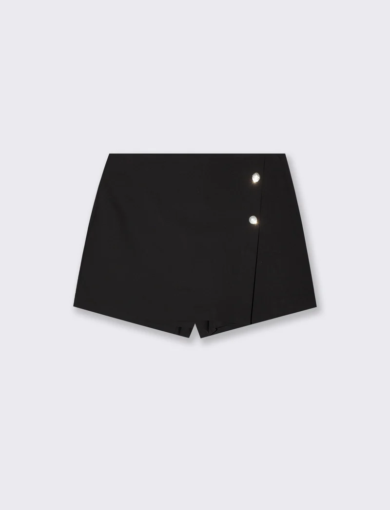 Short con pannello e bottoni decorativi - Nero