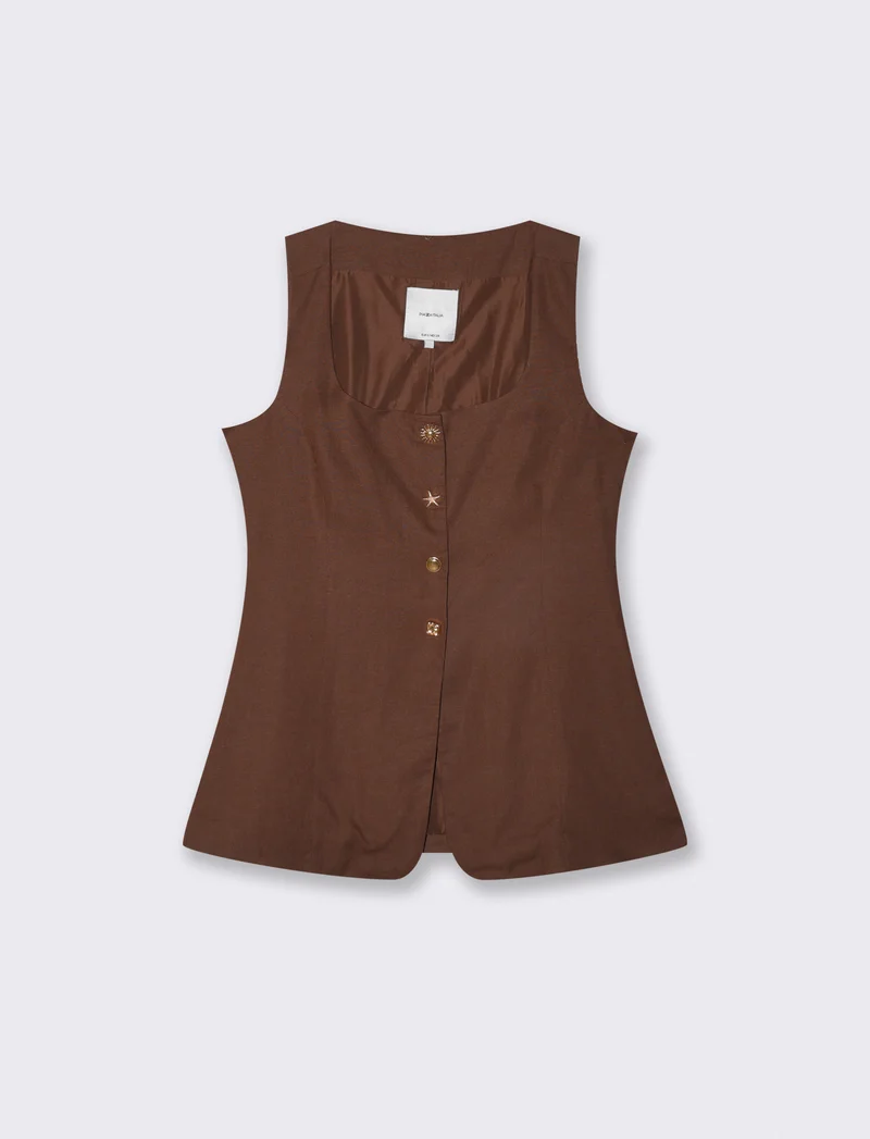 Gilet con Scollo Quadrato e Bottoni - Marrone cioccolato