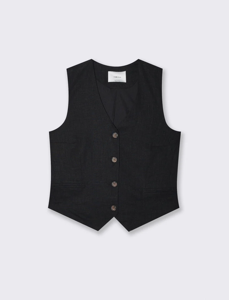 Gilet con tasche a taglio davanti - Nero