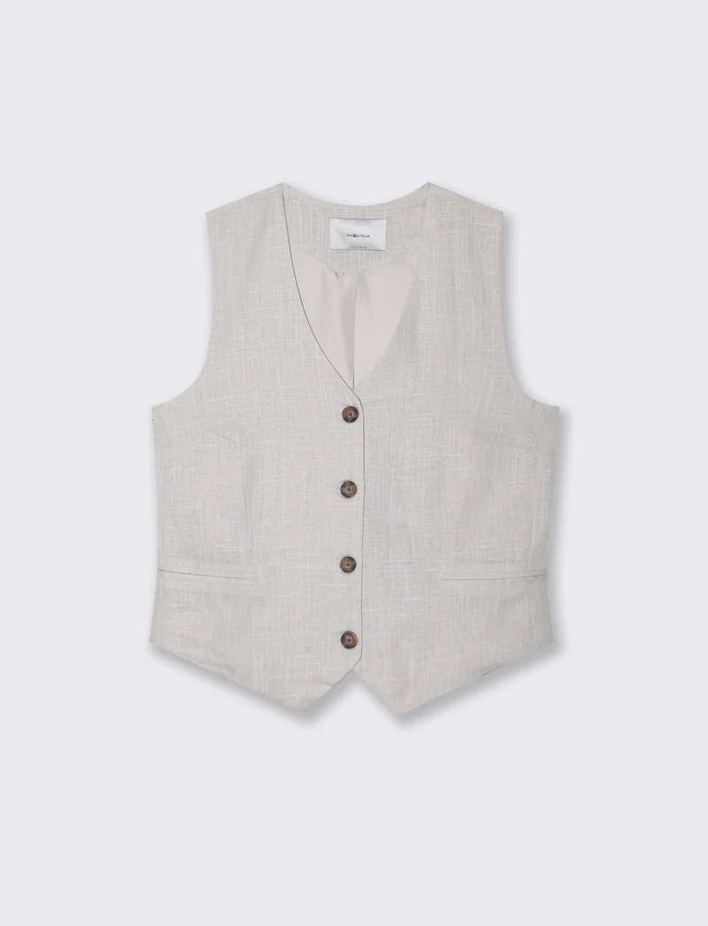 Gilet con tasche a taglio davanti - Sabbia