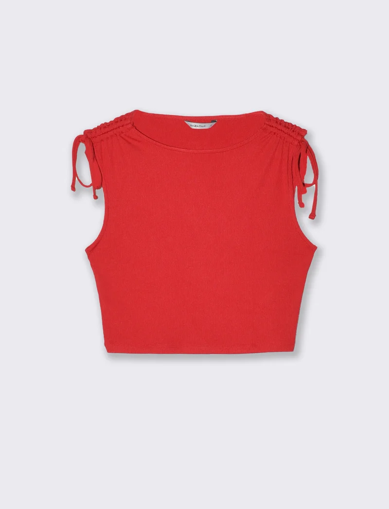 Top con scollo a barca e coulisse - Rosso