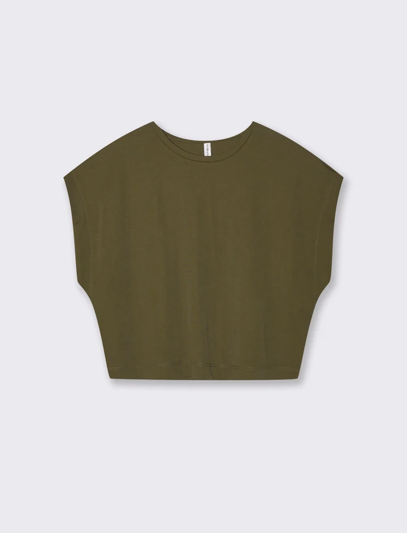 T-Shirt Basica Manica Corta Crop - Kaky 1