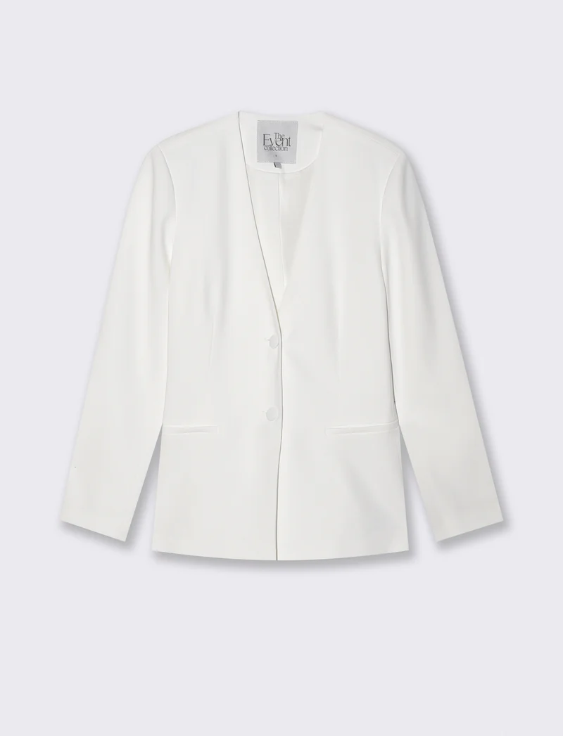Giacca Monopetto con Scollo a V e Bottoni - Bianco latte