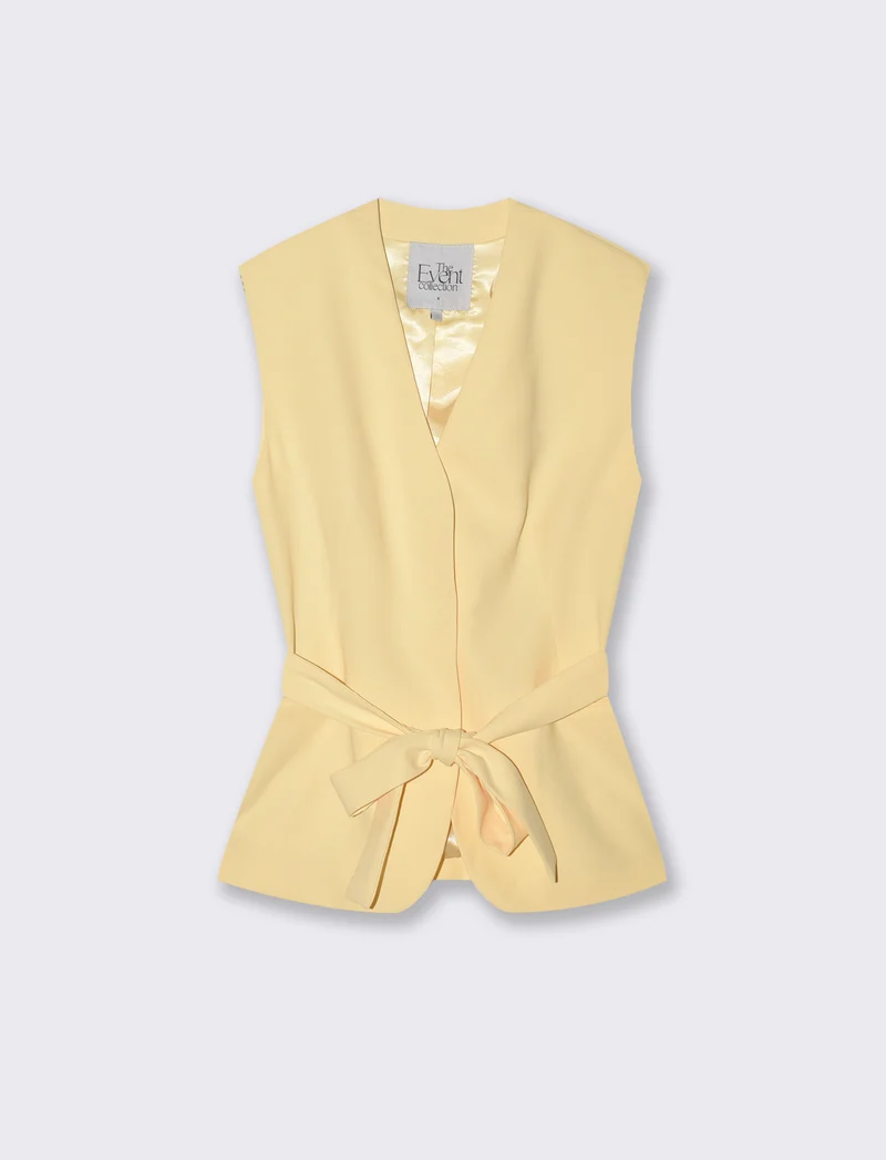 Gilet con Cintura e Scollo a V - Vaniglia