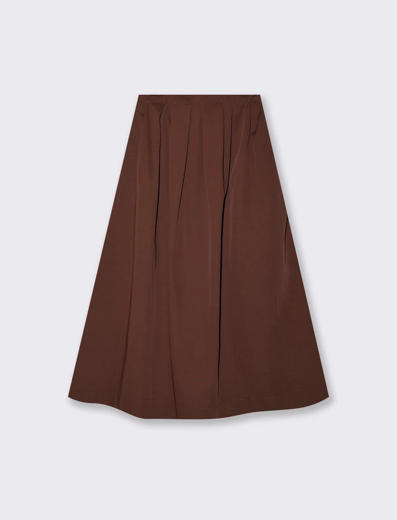 Gonna Loungette Vita Alta con Zip Invisibile - Cacao