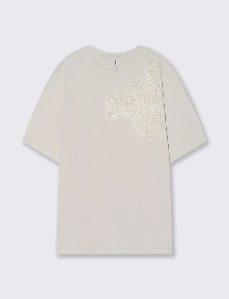 T-Shirt con Fiore Applicato - Avorio
