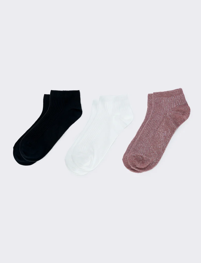 Tripack calzini lurex e costine - Nero