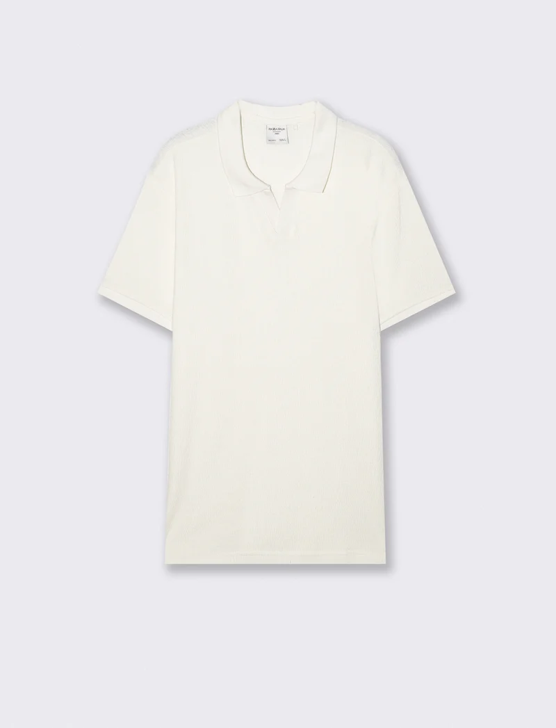 Polo Collo Derby in Jacquard Elegante - Bianco sporco