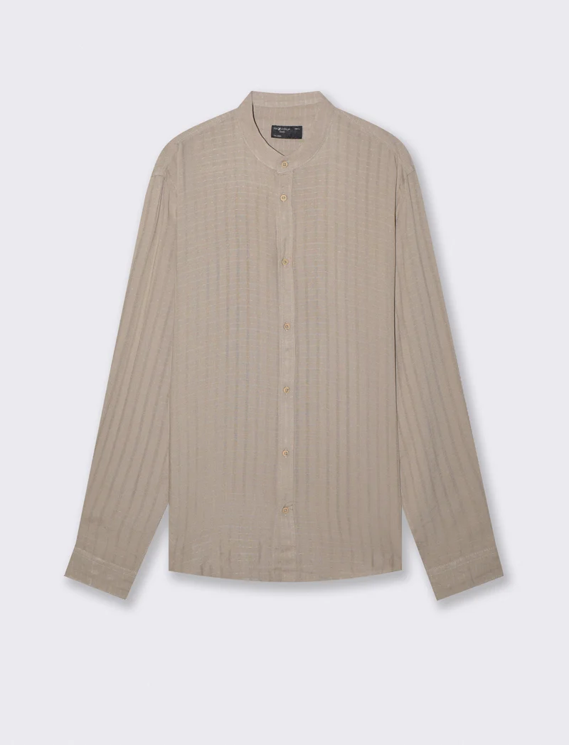 Camicia Coreana Jacquard a Righe - Verde salvia