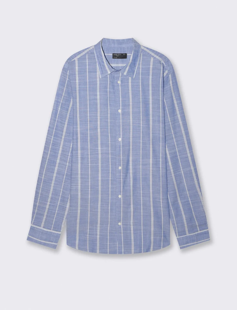 Camicia a righe in puro cotone elegante - Celeste