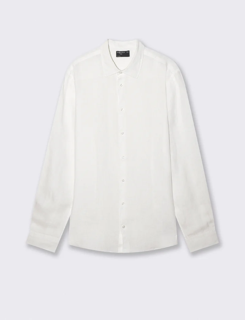 Camicia in lino leggero con collo francese - Bianco