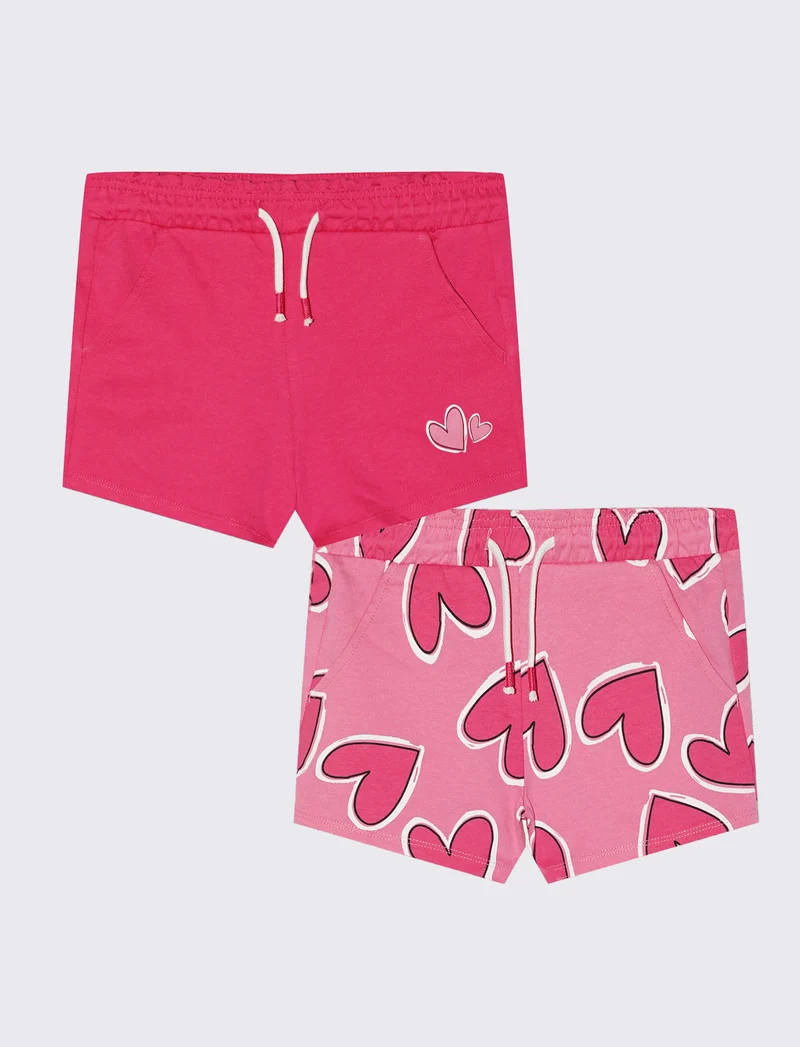 Set 2 pack shorts in french terry uniti e stampati - Fuxia