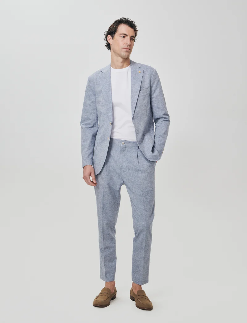 Pantaloni Chino in Tessuto Misto Lino - Blu