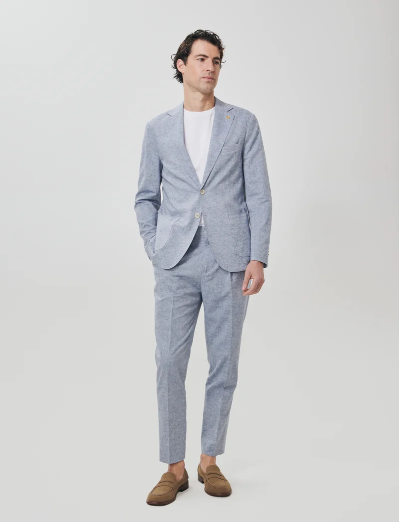 Blazer formal fit in tessuto misto lino - Blu