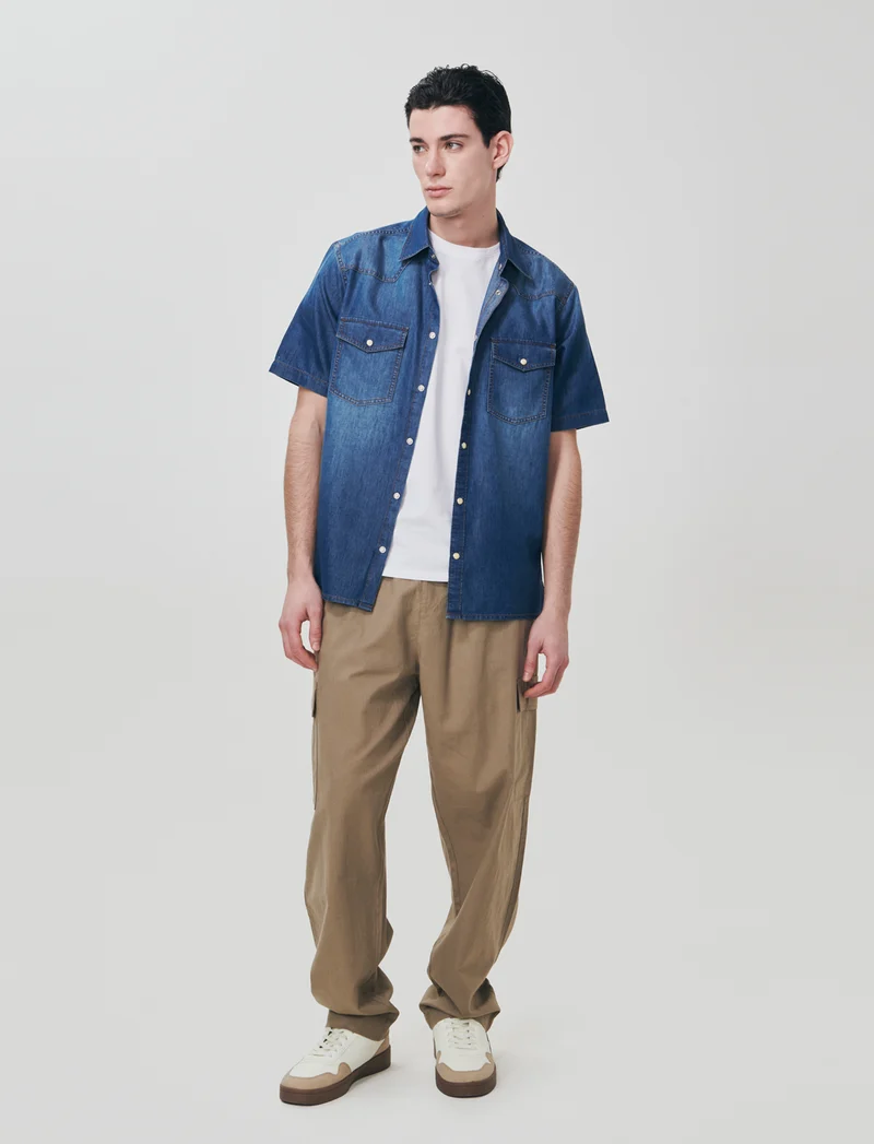 Pantaloni Chino Jogger Cargo Misto Lino - Verde kaki