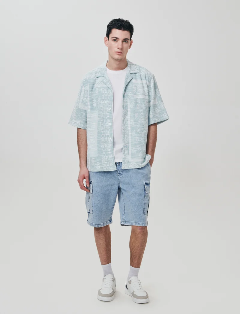 Bermuda Cargo Denim Slavato con Tasche - Denim