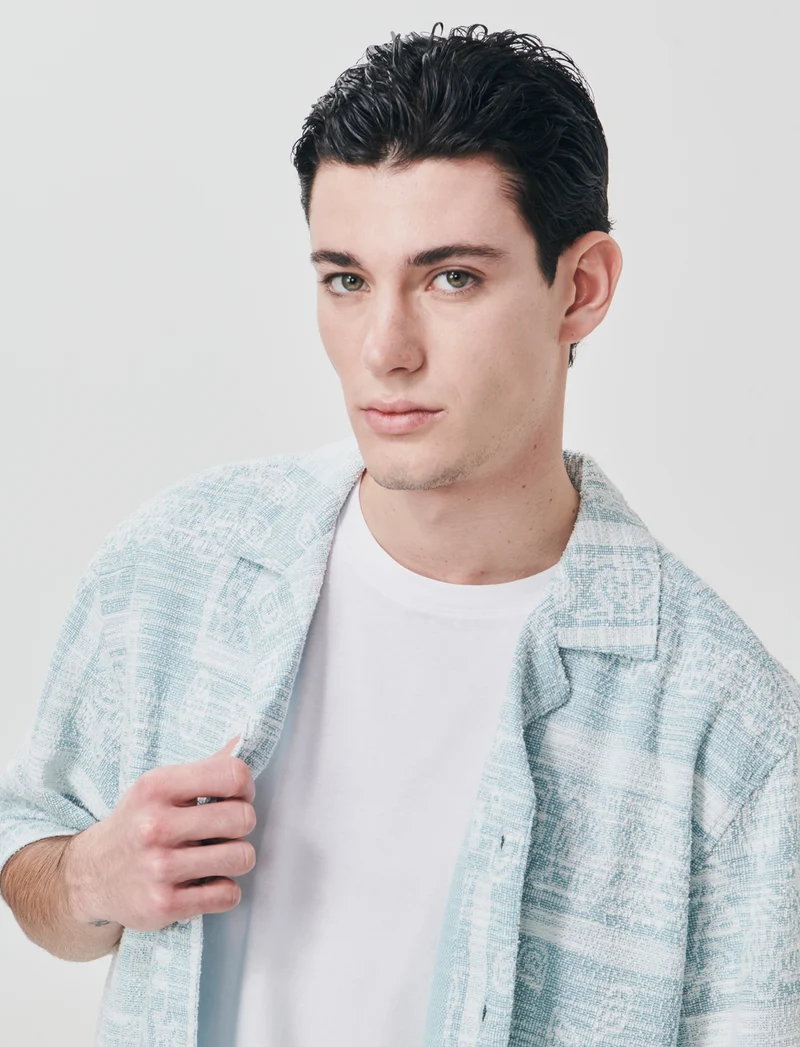 Camicia Boxy Fit in Misto Cotone Fantasia - Verde