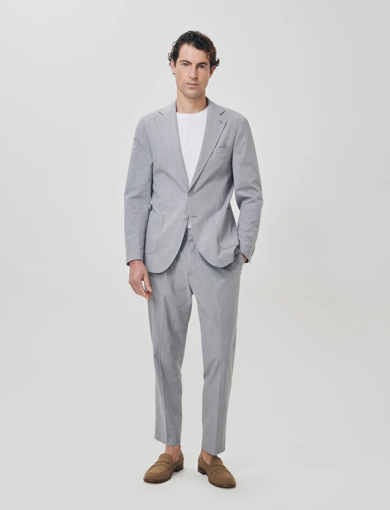 Blazer misto lino effetto riga formale - Grigio
