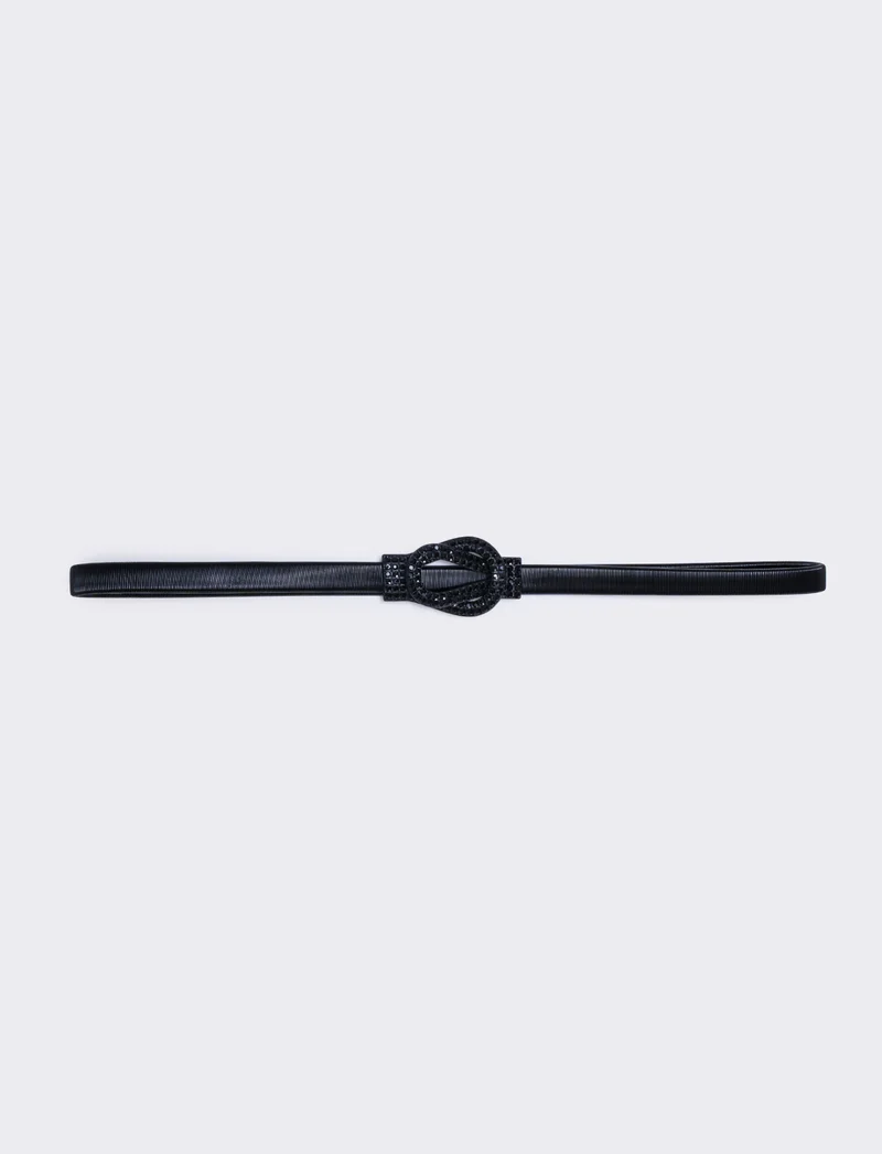 Cintura elastica con fibbia strass - Nero