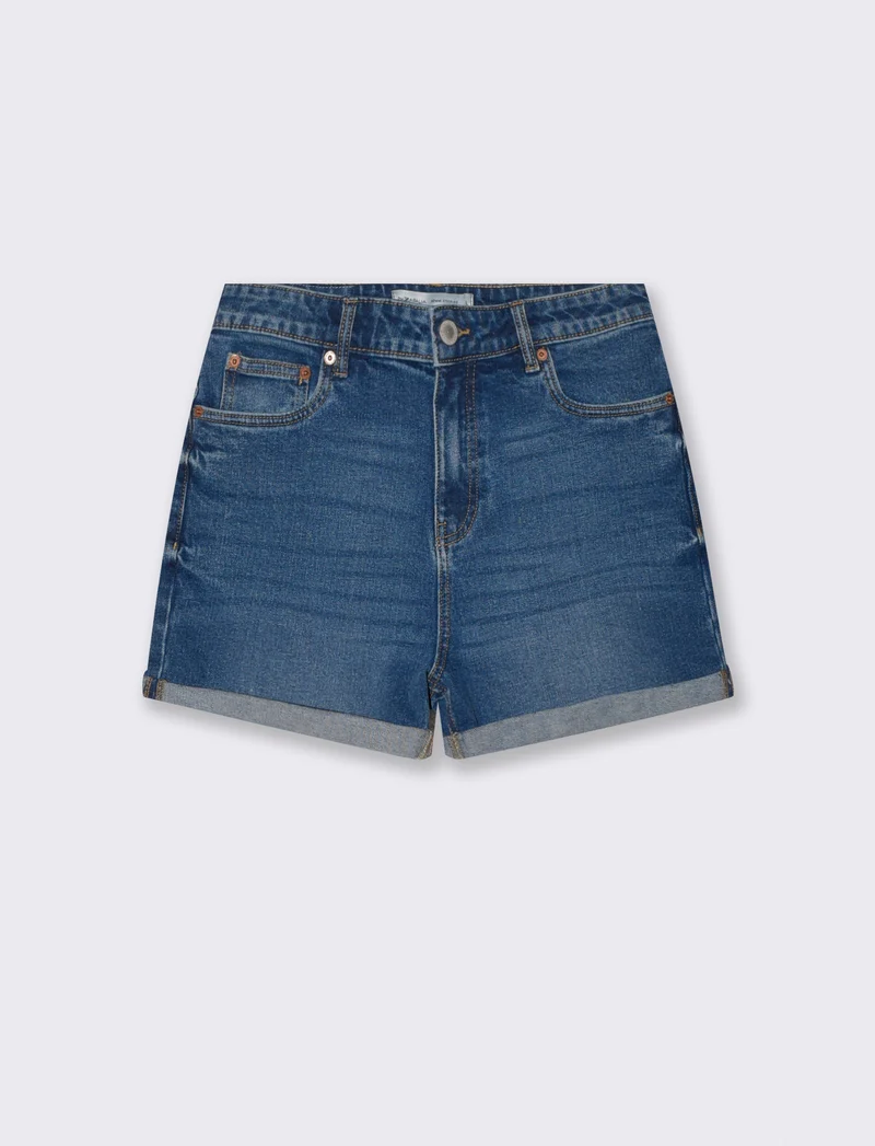 Short vita con bottoni e risvolto - DENIM SCURO