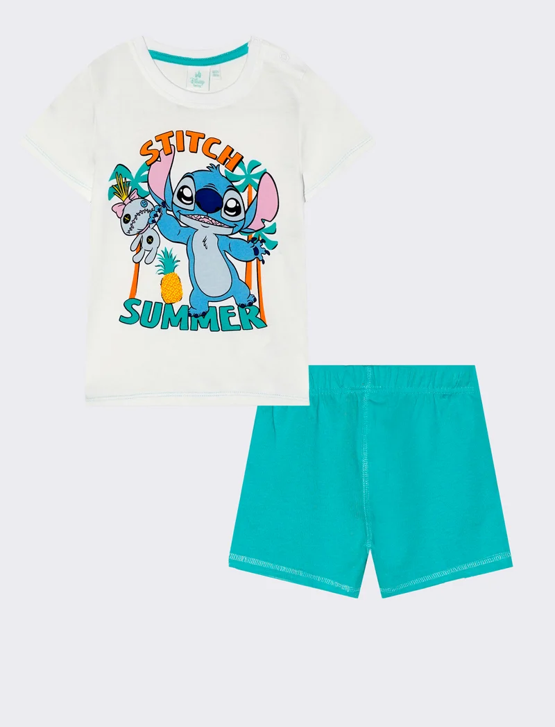 Completo Stitch maglietta e bermuda corto - Bianco
