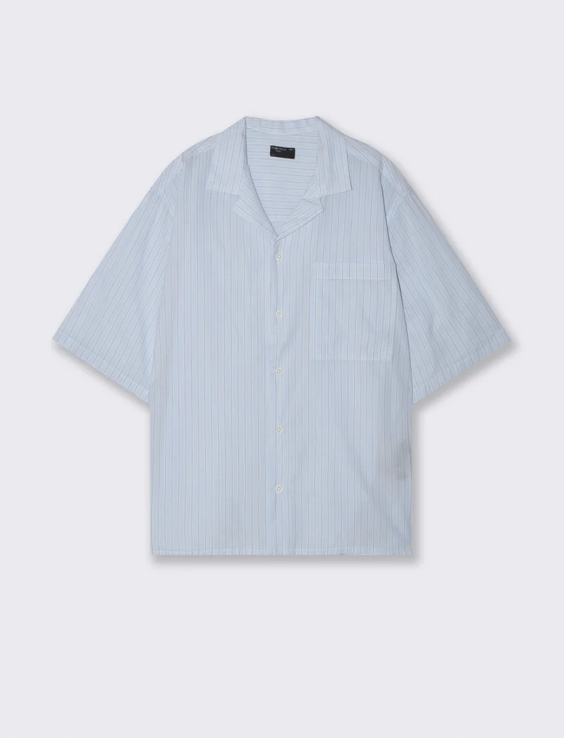 Camicia boxy fit in cotone a righe - Celeste