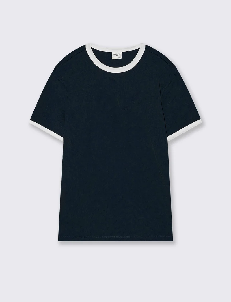 T-shirt a coste con contrasti eleganti - Blu