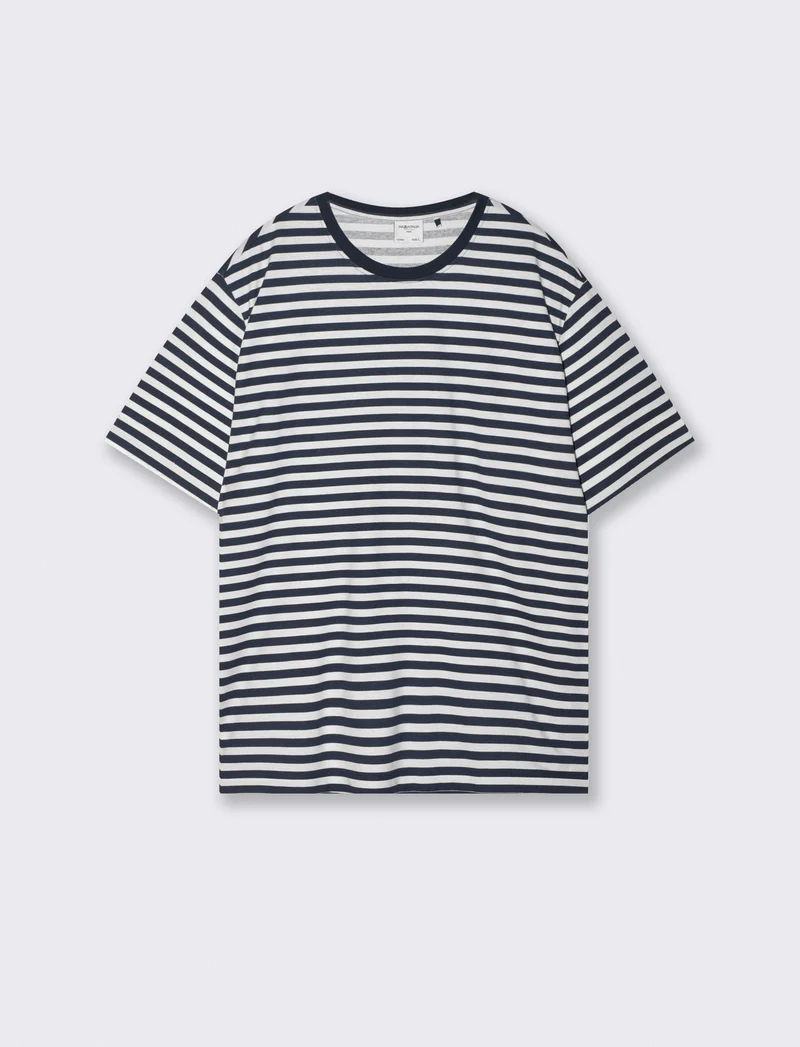 T-shirt girocollo a righe in jersey - Blu
