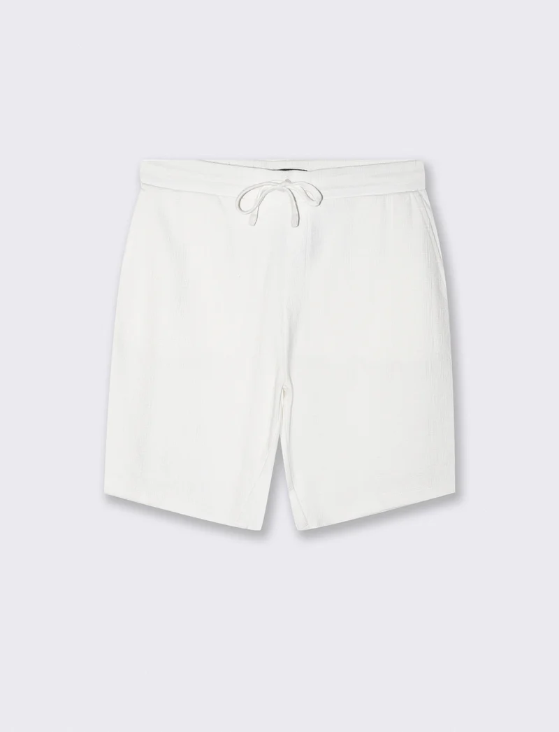 Bermuda Jacquard Effetto Juta con Vita Jogger - Bianco