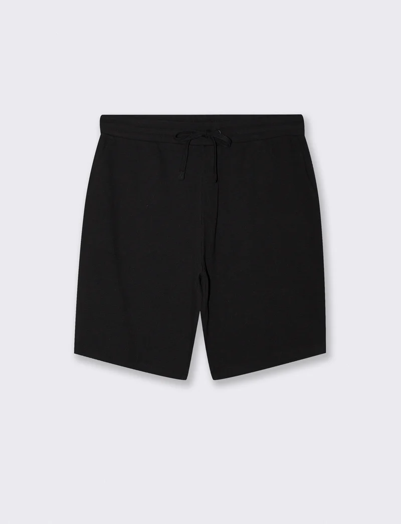 Bermuda Jacquard Effetto Juta con Vita Jogger - Nero