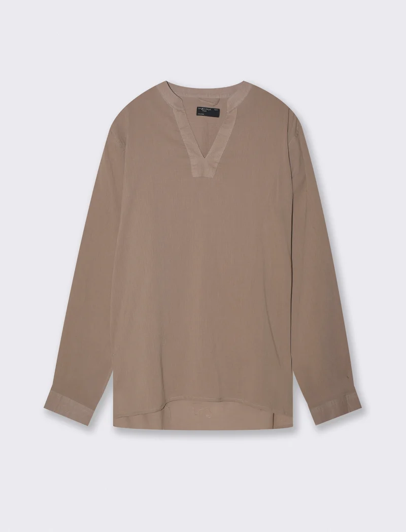 Casacca coreana effetto crepe in cotone - Verde kaki