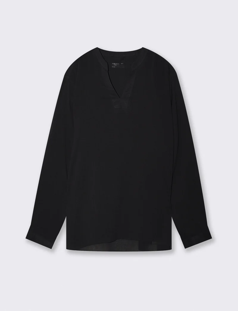 Casacca coreana effetto crepe in cotone - Nero