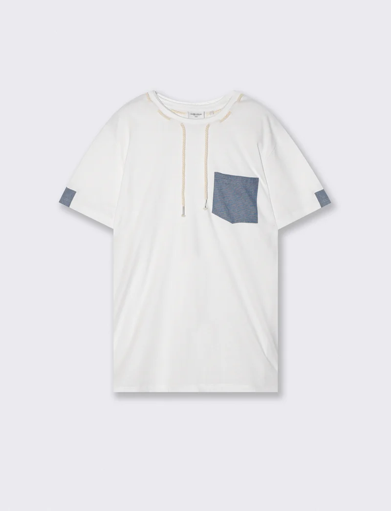 T-shirt girocollo con coulisse nautica - Bianco
