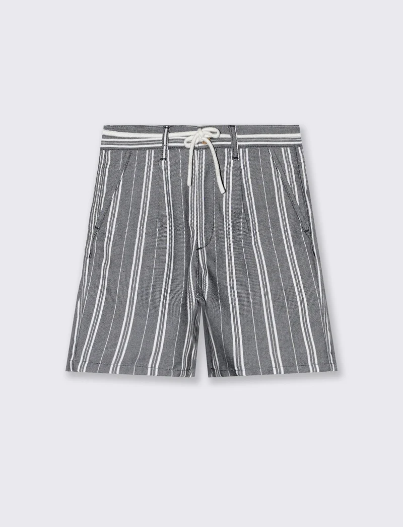 Bermuda rigato in cotone e lino con tasche - Righe