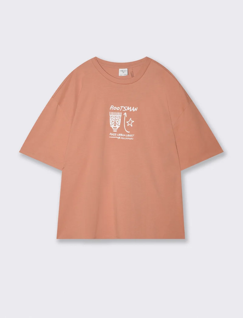 T-shirt con ricamo e stampa originale - Rosa salmone