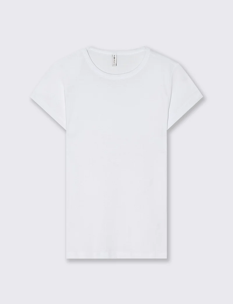 T-Shirt Basica Mezza Manica Girocollo - Bianco