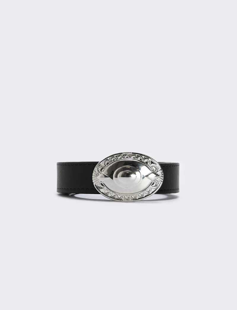 Cintura fibbia ovale stile country - Nero