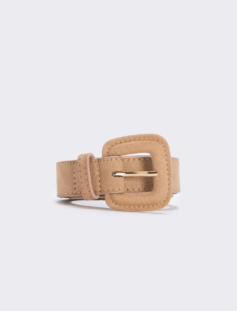 Cintura suede con fibbia quadrata elegante - Beige